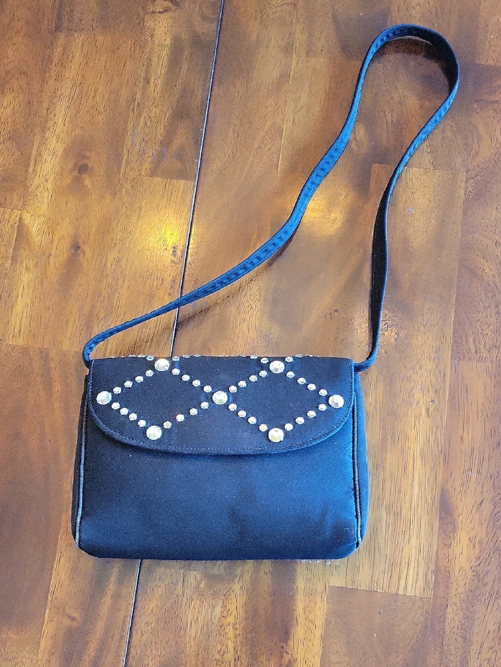 Black Mini Crossbody Bag with Studded Diamond Detail